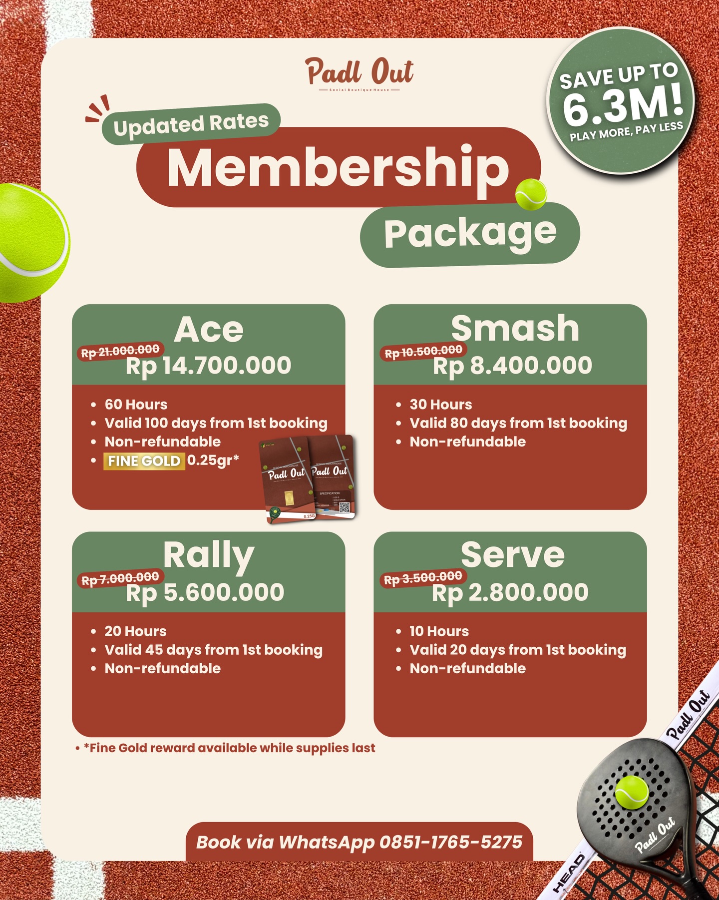 Membership packages Padl Out dari Instagram